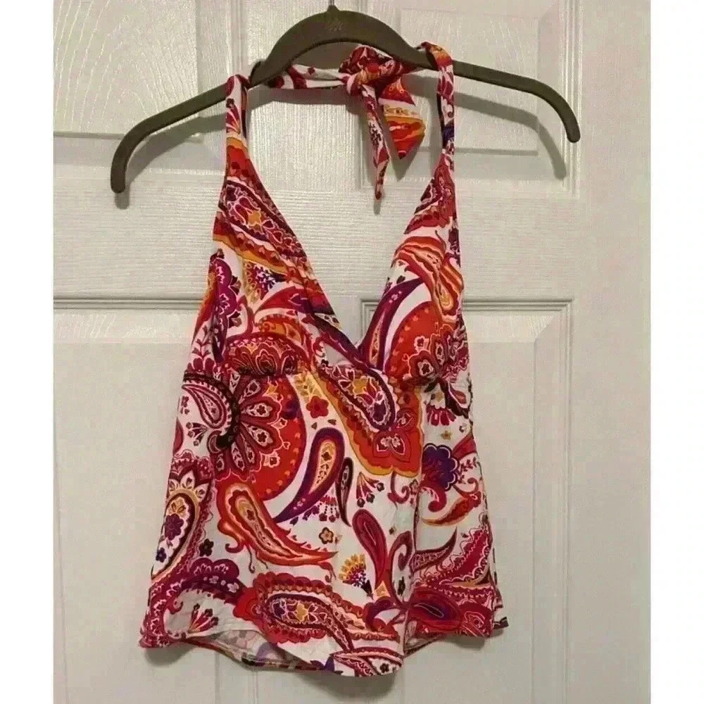 Size 4 Land's End Swim Tankini Top Halter Neck in Paisley Pattern, NWOT